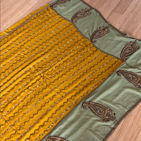 Yellow and Green Embroidered Fabric - Picture 4 of 12